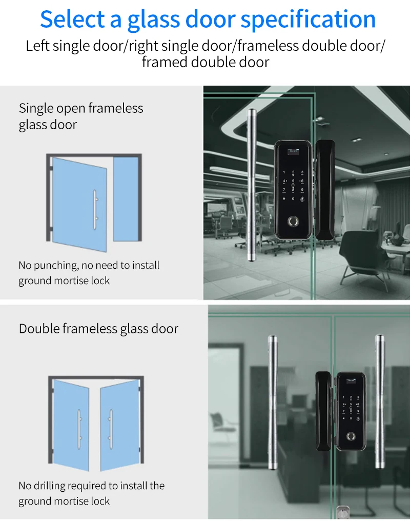 Tuya App Smart WIFI Lock Office Intelligent Fingerprint Digital Glass Door Lock