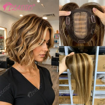 Topper per capelli 10" 12" 14" con frangia, in capelli umani Remy, base invisibile, aggiunge volume, copre i capelli grigi e nasconde la linea frontale