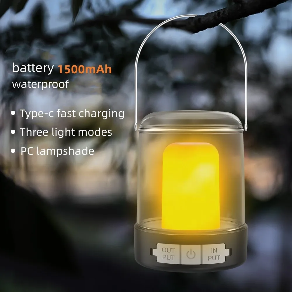 Rechargeable Type-C Led Garden Lights Outdoor Portable Hanging Tent Lamp Yard BBQ Camping Light With Hook And Phone Charging retro camping lantern rechargeable tent light waterproof emergency lamp garden yard hanging lights 4 modes dimming flashlight