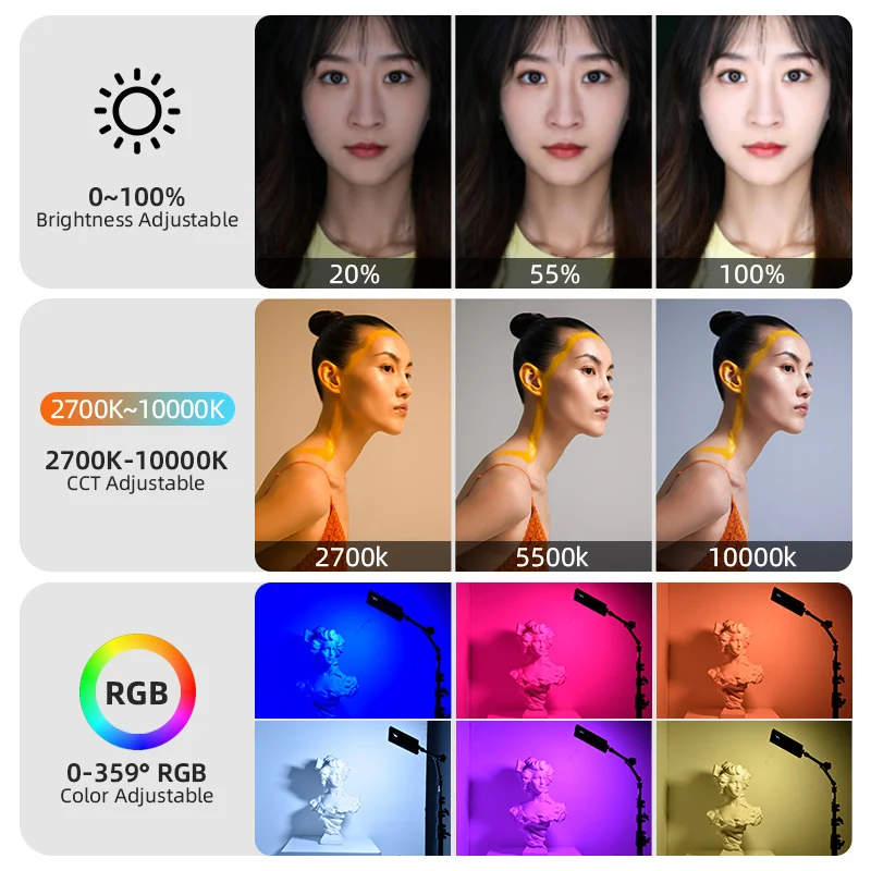 JINBEI EF-P11 RGB LED 비디오 라이트, 사진 필 라이트, CRI96 + 2700-10000K LCD 디스플레이, 브이로그용 필 카메라 조명 패널, 10W