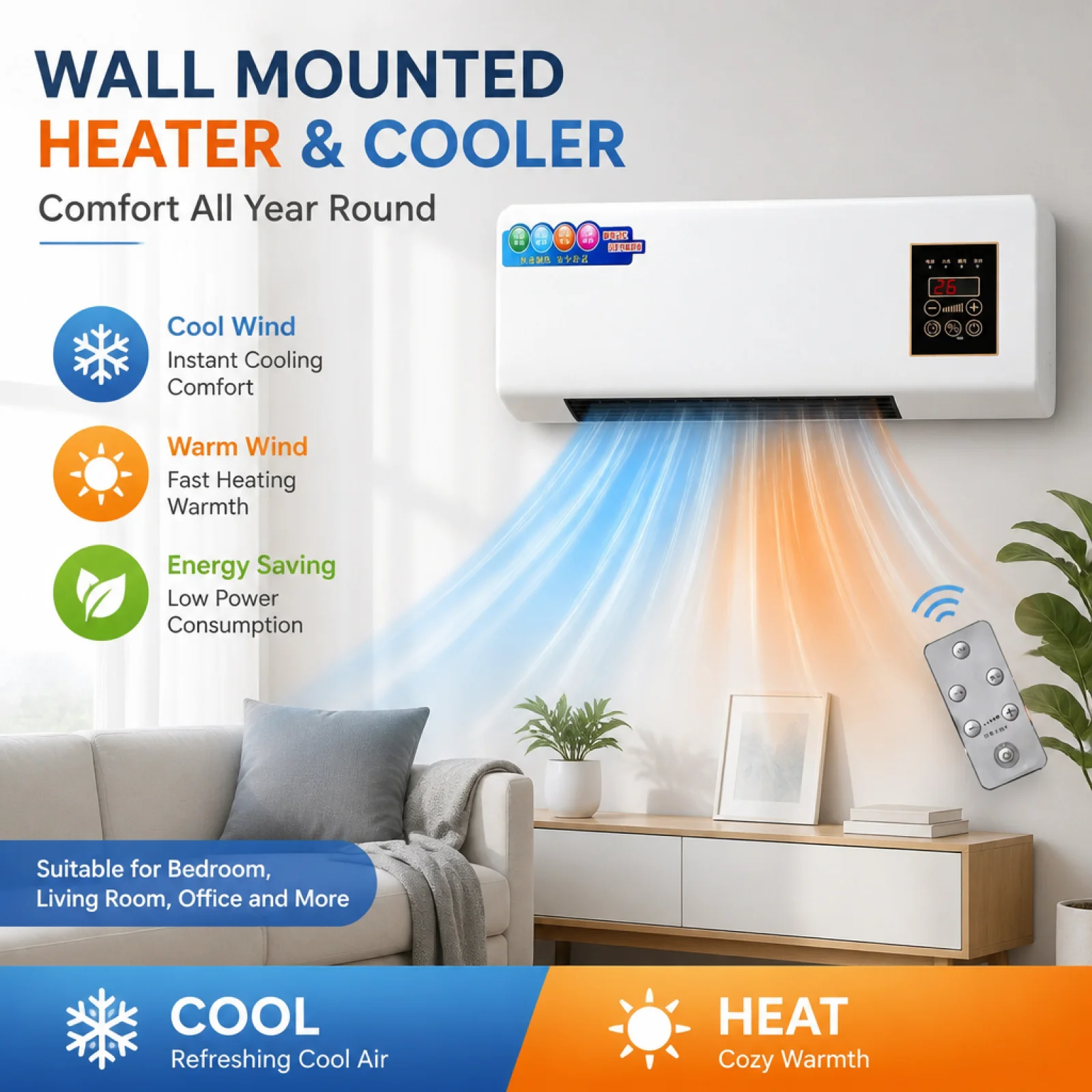 Mini Split Air Conditioner Heater Wall Mounted for Dorm Apartment with Heat Pump Single-Function Energy-Efficient Cooling Heat 1