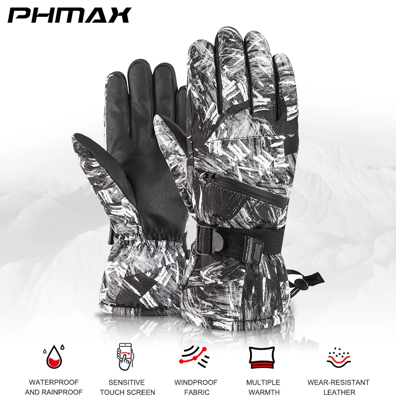 Phmax Ski Gloves Winter Windproof Snowboard Gloves Men Women Water