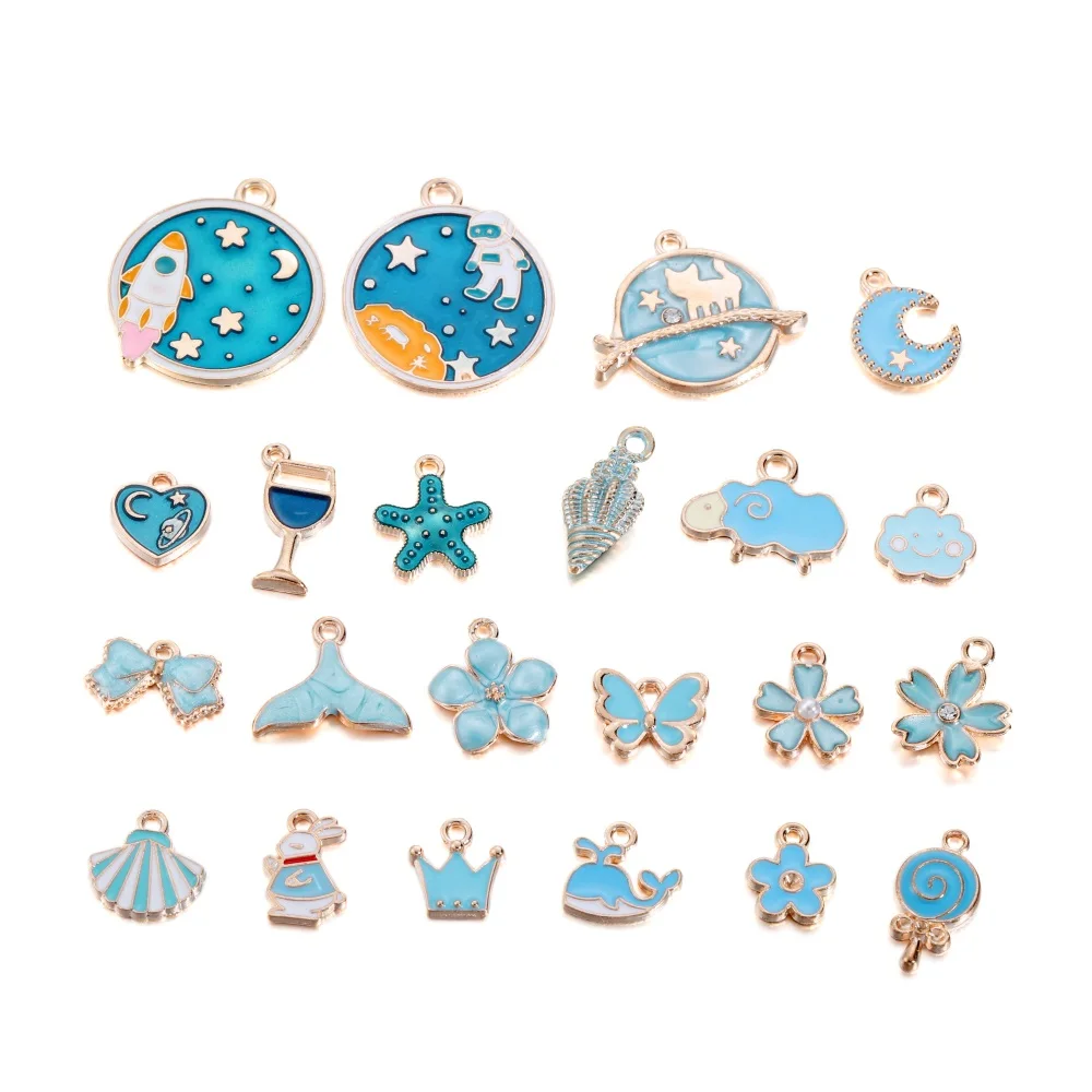 

10pcs Alloy Blue Charms Pendant Sun Moon Phone Charm for Earring Bracelet Keychain DIY Jewelry Making Necklaces Accessories