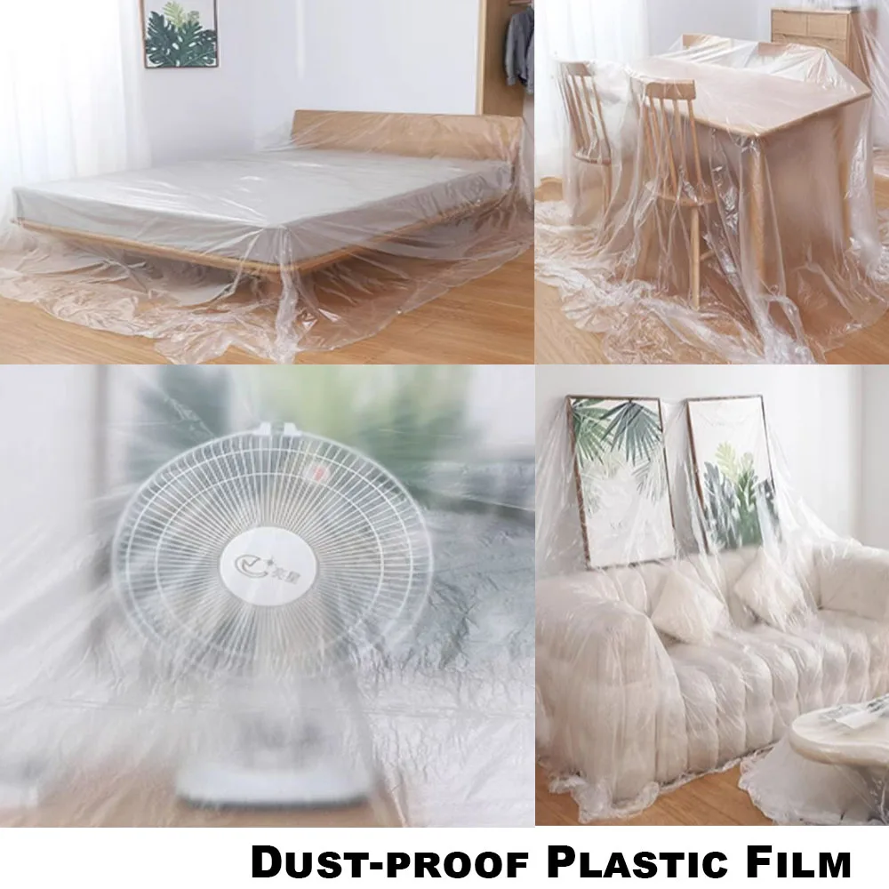 Plastic Painters Drop Cloth Clear PE Dust Disposable Floor Cover Dustproof Furniture Protection Household Full Cover Cloth Disposable Floor Cover