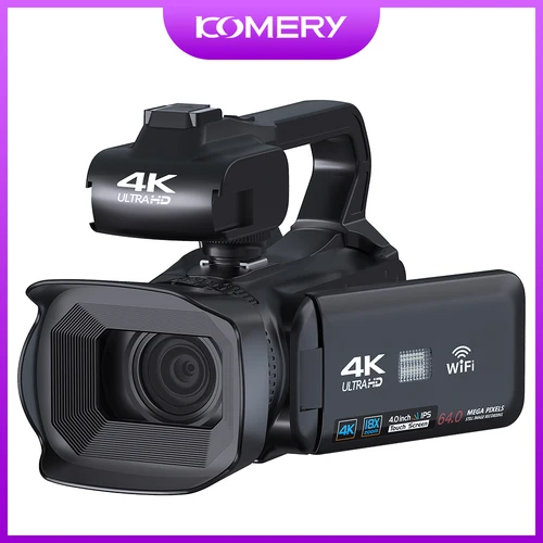 KOMERY 풀 4k 전문 비디오 카메라, 와이파이 캠코더, 디지털 카메라 스트리밍 카메라, 자동 초점 캠코더, 4.0 인치 터치, 64MP 7