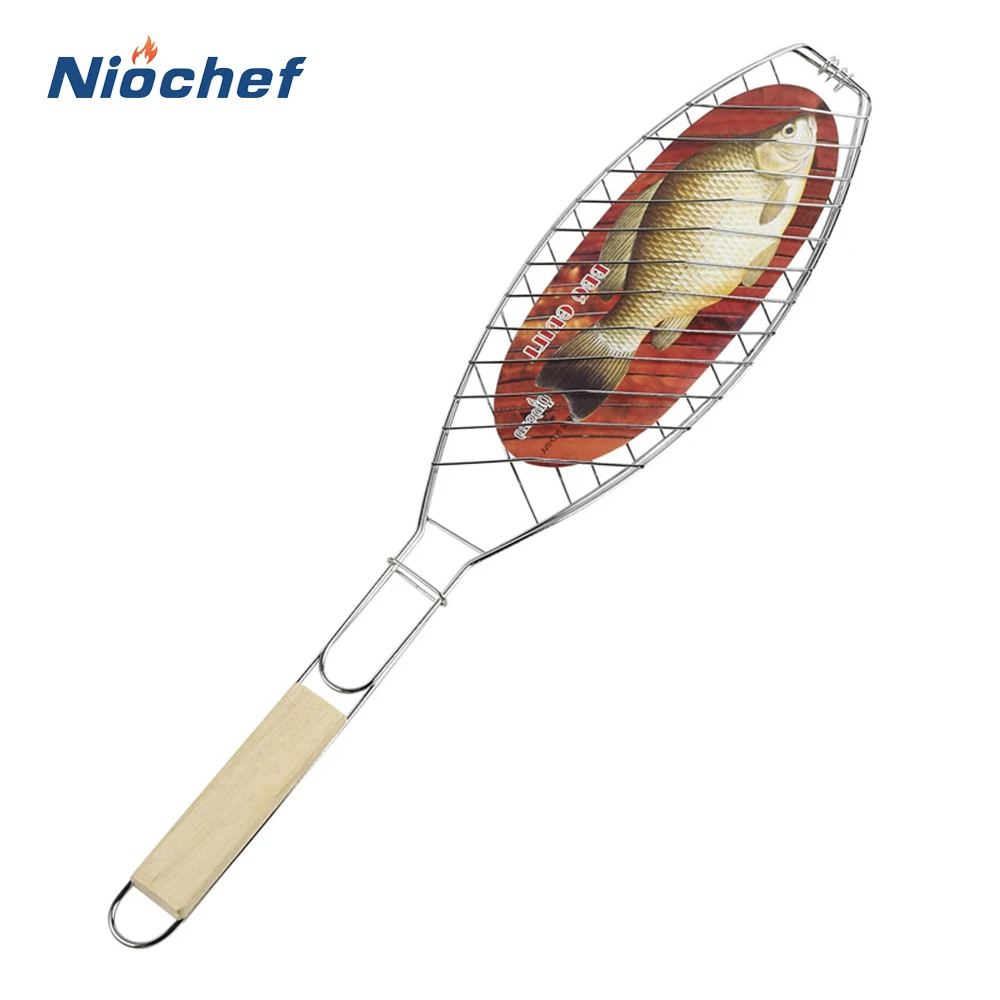 Fish Grill Basket Outdoor BBQ Tools Grilled Fish Net Clip Barbecue Accessories Non-Stick Grilling Basket Meat Vegetable Holder