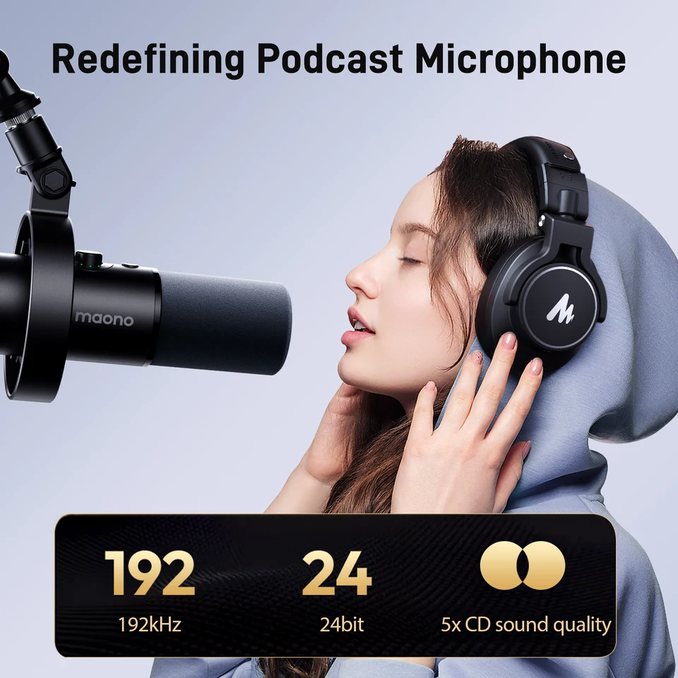 MAONO PD100S XLR Dynamic Microphone With AU-MH601 Studio Headphones - Podcast Recording Bundle