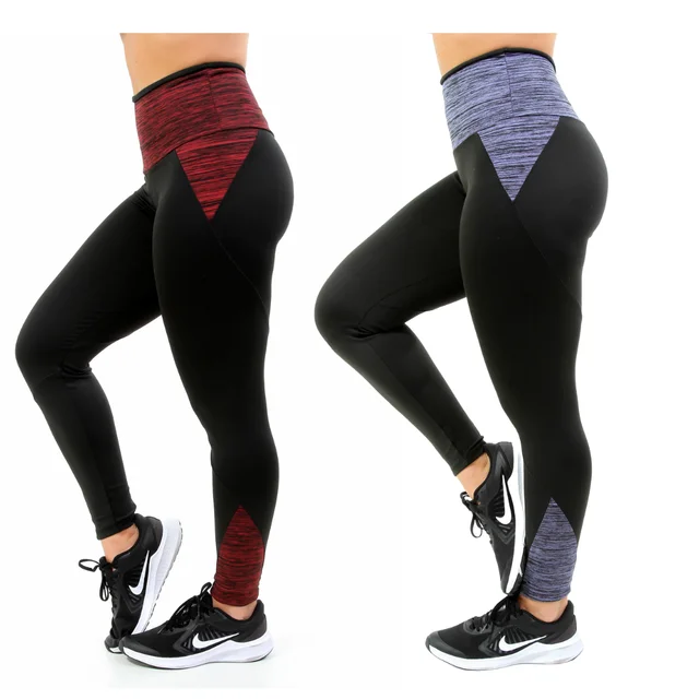 KIT 2 Calças Legging Academia Fitness Cós Alto Detalhe Em Risca 10012