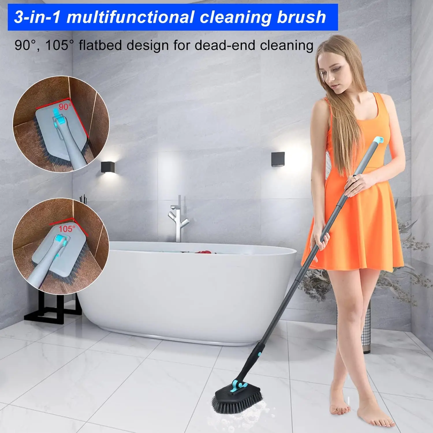 Description Picture 5 of itemBathroom Cleaning Brush Multifuctional Removable Long Handle Wall Self-Adhesive for Cleaning Bathroom Window Kitchen Tiles