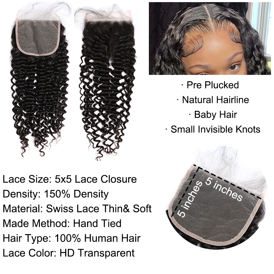Curly Wave Lace Frontal Only 13x6 HD Lace 6x6 Closure Deep Wave 13x4 HD Transparent Frontal Human Hair Pre Plucked