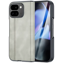 Hinge Protection Shockproof Phone Case with PU Leather Matte Finish - Gray Black - Google Pixel 9 Pro Fold (GRAY)