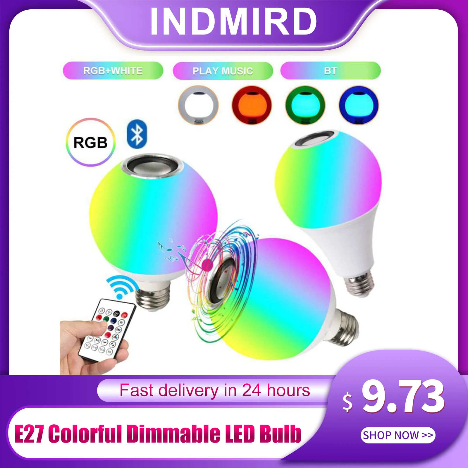 

E27 Colorful Dimmable LED Bulb Wireless Bluetooth Speaker Music Smart APP Remote Control Night Light for Home Bedroom Decor