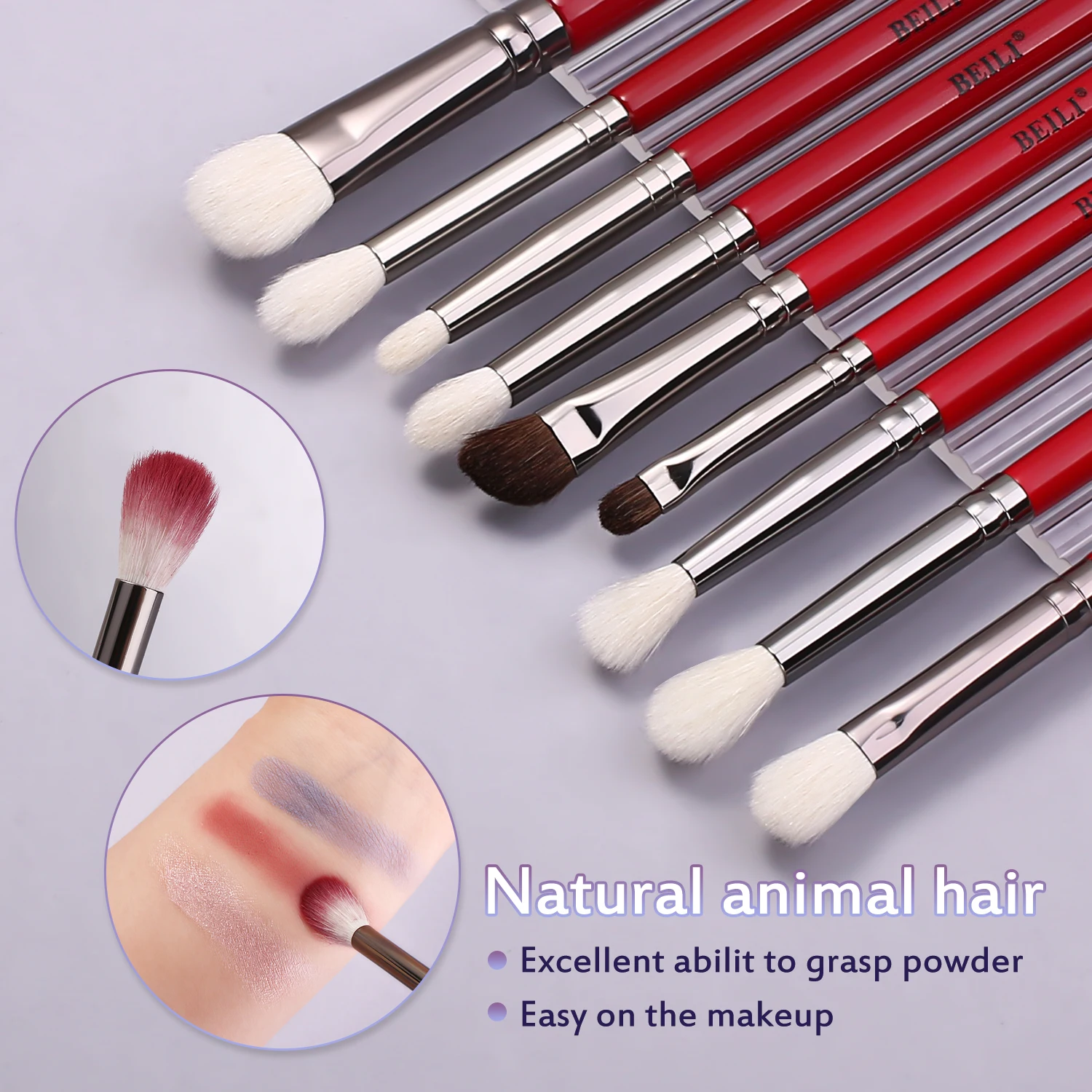 BEILI 15/17pcs 전문 메이크업 브러쉬 세트 천연 헤어 아이 섀도우 블렌딩 눈썹 조랑말 염소 헤어 뷰티 도구