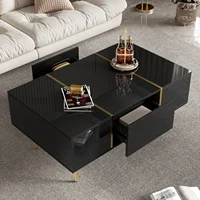 Anajqaqia Table basse moderne 100x60x41,5 cm, avec 2 tiroirs, noir haute brillance, table d'appoint avec pieds dorés et décoration dorée 3