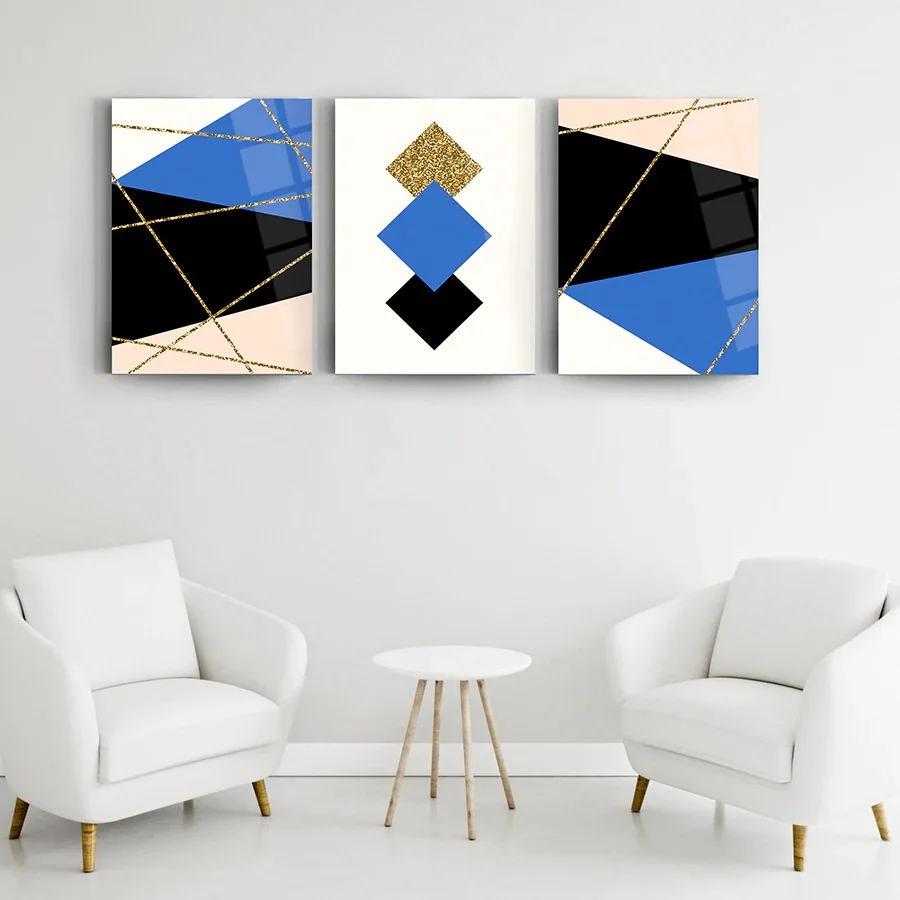 

Geometric Design 23 Set Of 3 , Glass Wall Art,Frameless Free Floating Tempered Glass Panel,Home Office Living Room Decoration,