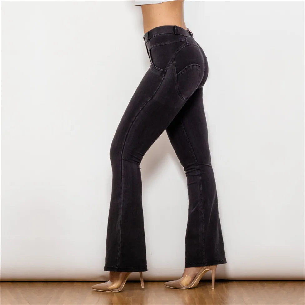 Shascullfites Petite Flare Jeans für Damen, sexy Denim-Schlaghose, schwarze Streetwear-Hose – Detail 7