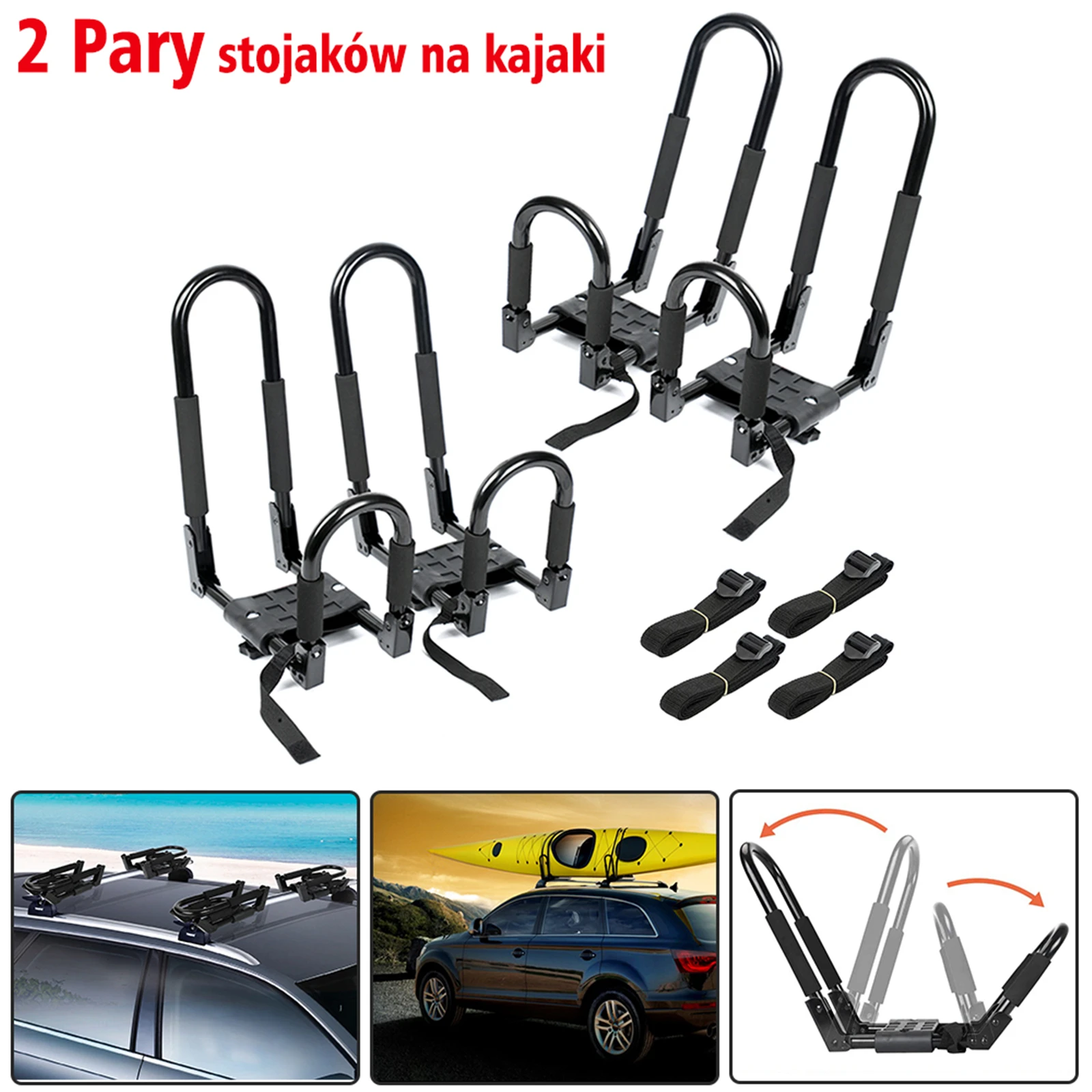 Universal 4 PCS Foldable Heavy Duty Kayak Rack Roof Kayak Carrier Canoe