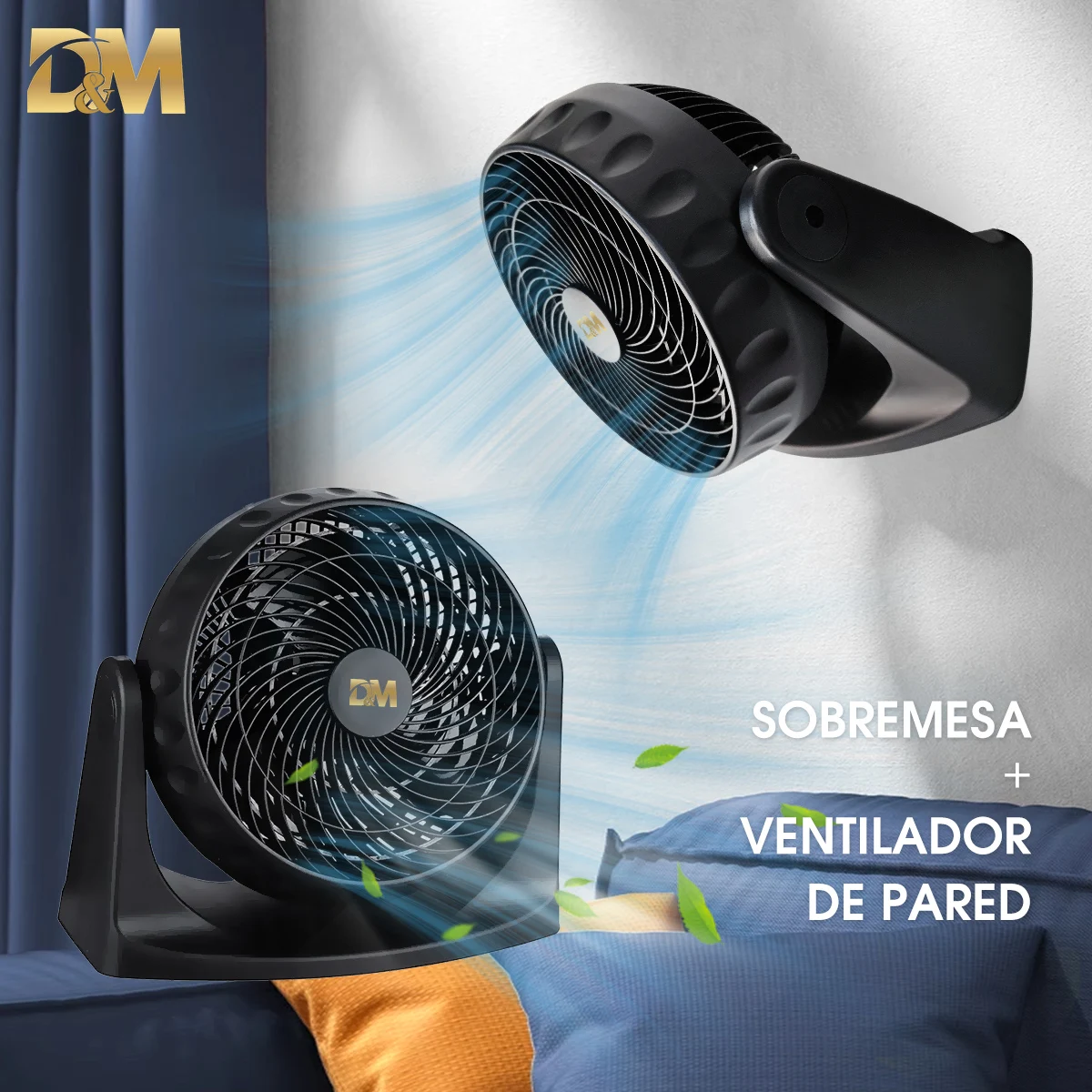 Ventilador Portátil 2 en 1: Escritorio y Pared. 3 Velocidades, Oscilación 90° Arriba/Abajo. Aire Potente y Silencioso. Ligero y Compacto. Ideal para Hogar, Oficina, Coche, Viajes y Camping.