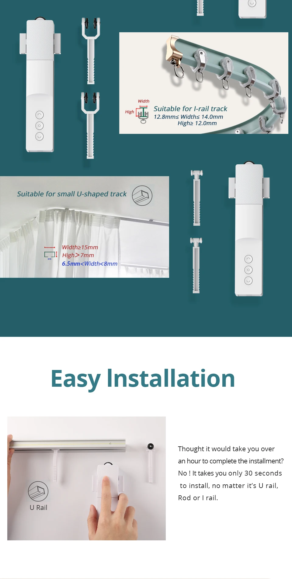 Zigbee Smart Electric Curtain Robot Curtain Motor for Roman Rod I Type U Type Tr