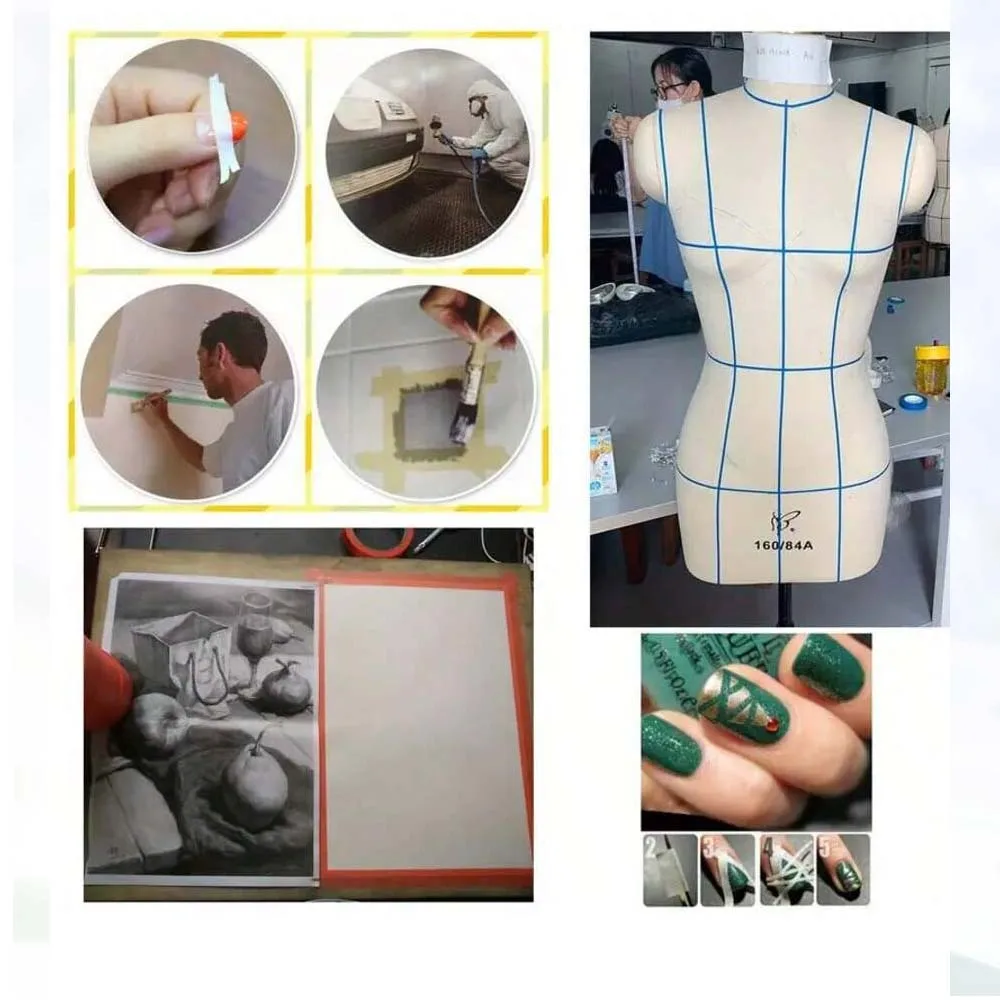 파란색 테이프 3롤, 3/6/12mm 폭의 마스킹 테이프, 자동차, 학교, 사무실, DIY 프로젝트, 손톱용 파인 라인 페인터 테이프