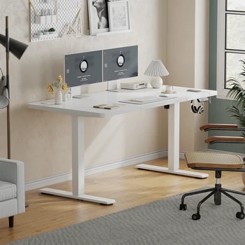 Bureau assis-debout électrique Devoko 140x60 cm, table réglable en hauteur avec chargeur USB 1