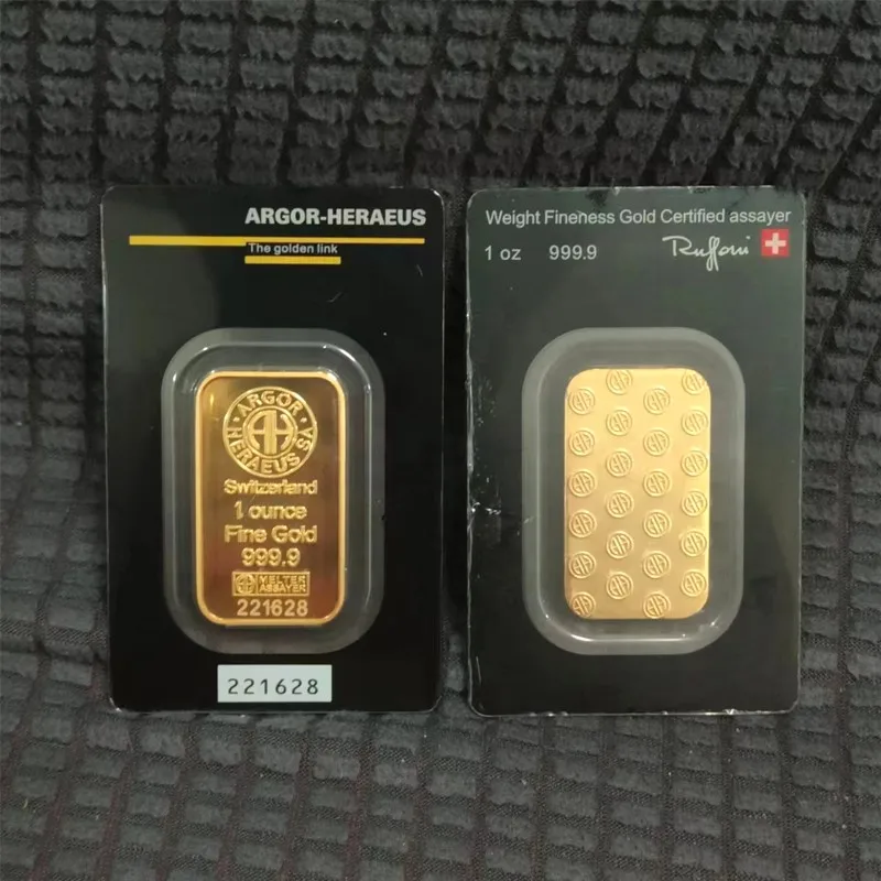 24K Gold Plated Swiss Ounce Argor-Heraeus Gold Bar Gold Bullion