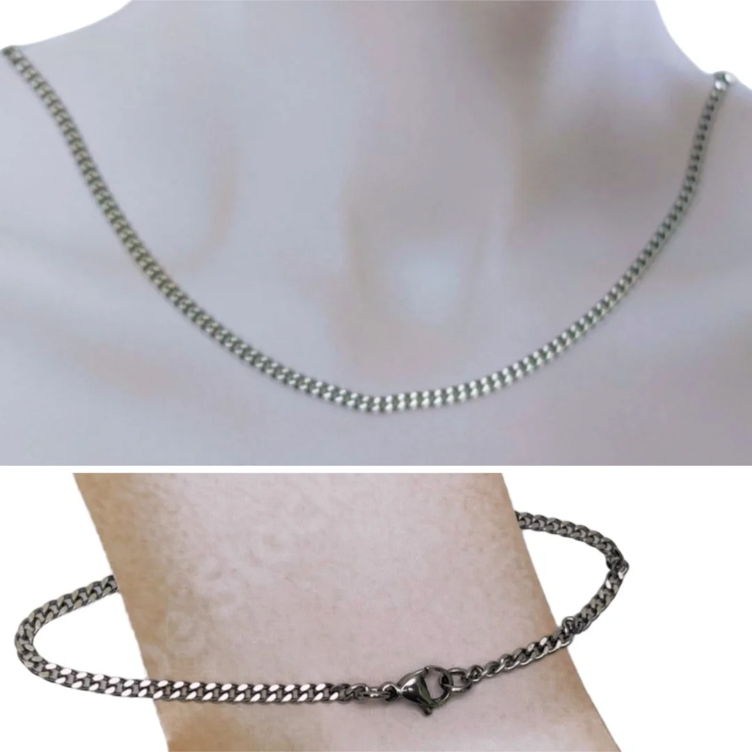 Kit Gargantilha e Tornozeleira corrente Laços 3mm aço inox antialérgico, brilhante e resistente