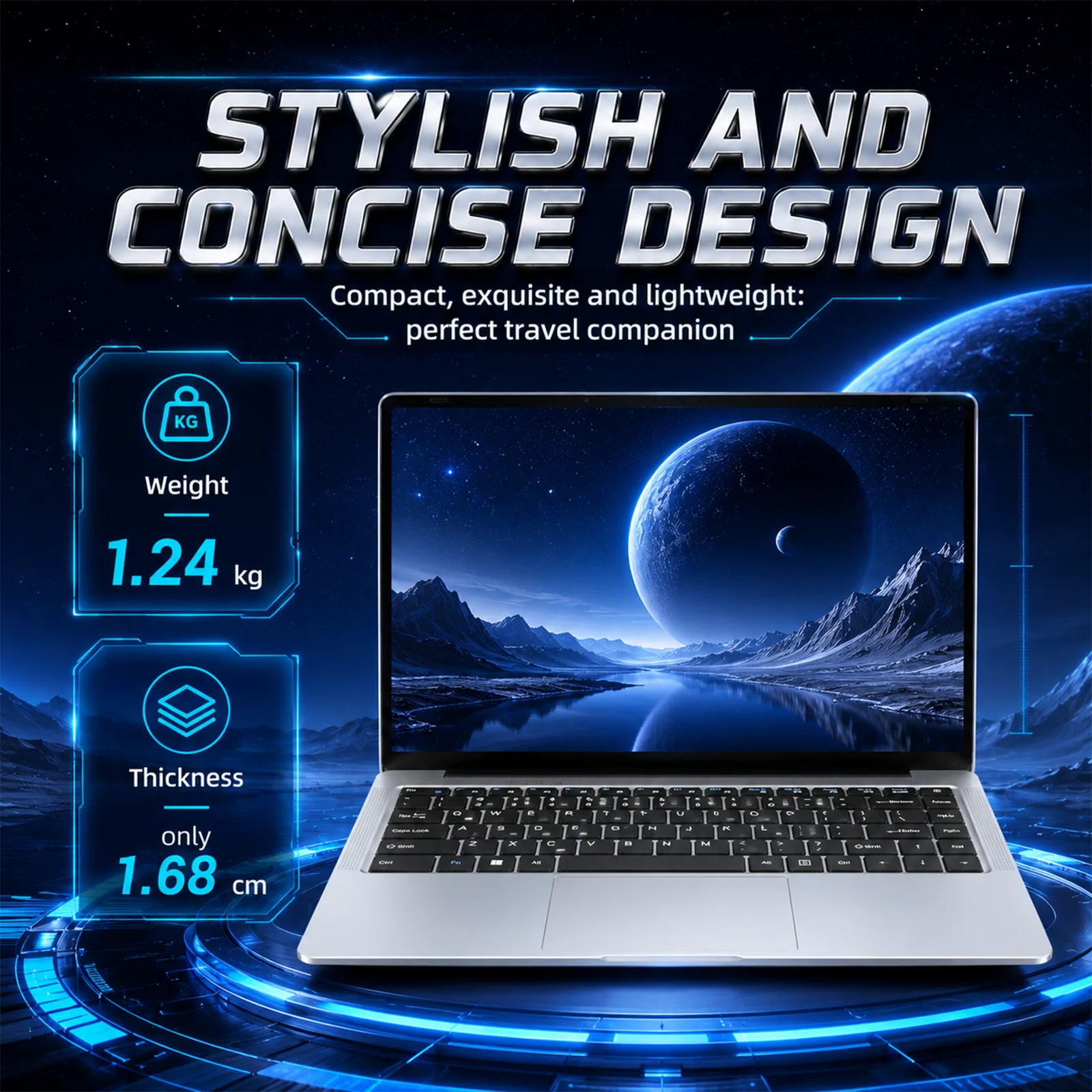 14.1 Inch Laptop Intel Pentium N3710 12GB RAM 256GB SSD Windows 10 Notebook Computer FHD IPS Display WiFi Bluetooth Long Battery Life Portable PC for Students Business Office Work Online Learning with Multi Language Keyboard Stickers EU Plug 5000mAh - immagine 5
