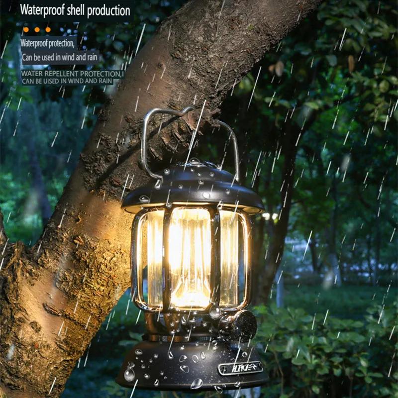 Rechargeable Camping Lantern Aluminum Alloy Vintage Pendant Light Waterproof Stepless Dimming Outdoor Adventure picnic Home