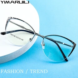 YIMARUILI New Ultra-light Fashion Blue Light Blocking Eyewear Retro Cat Eye Optical Prescription Half-frame Glasses Women 87198