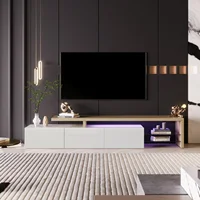 Rosahqnda Современный ТВ-гардероб, стильная элегантность, практичное место для хранения, глянцевый белый, вид дерева, стеклянные полки, 200x42x39 см — изображение 5