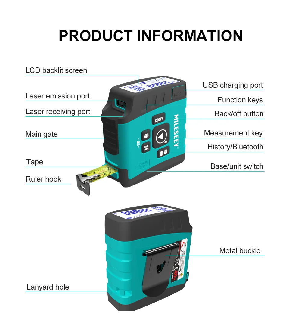 Mileseey DT20 Laser Distance Meter Portable Bluetooth Rangefinder For Home Design