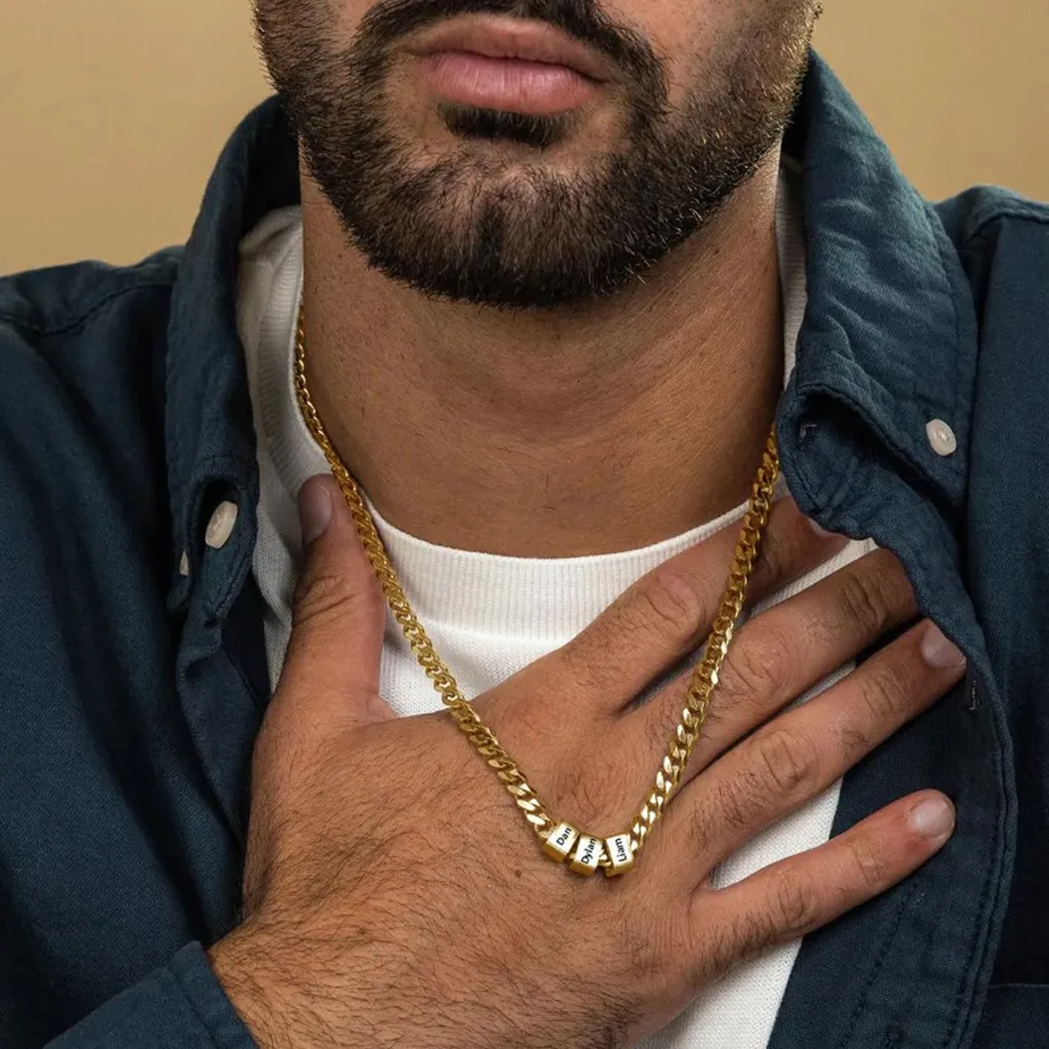 CustomFamilyNamesChainNecklaceStainlessSteelNecklaceWithNameEngravedPersonalizedGoldNecklaceFather