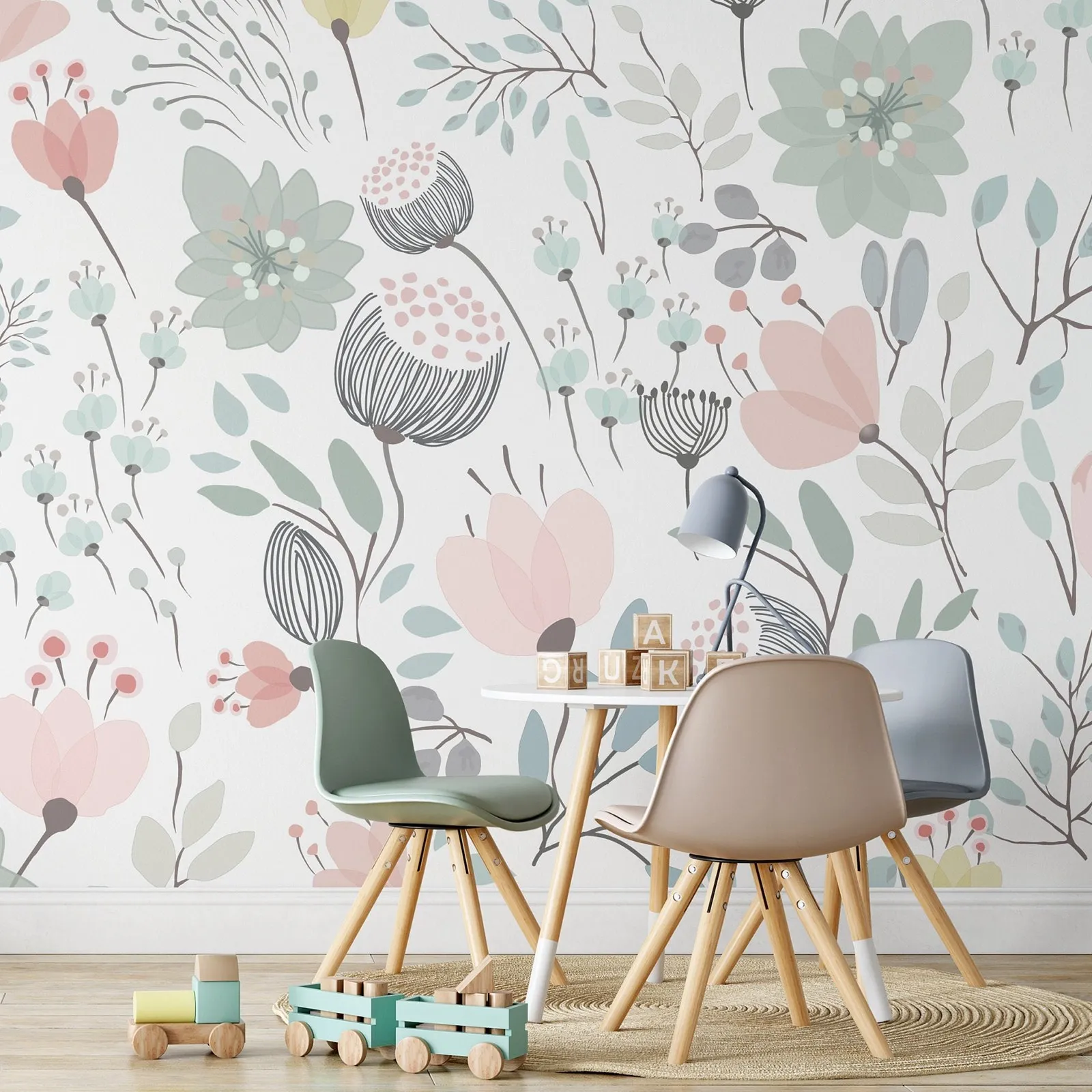 

Nursery Floral Wallpaper, Watercolor Floral Garden Flowers Wall Mural for Kids