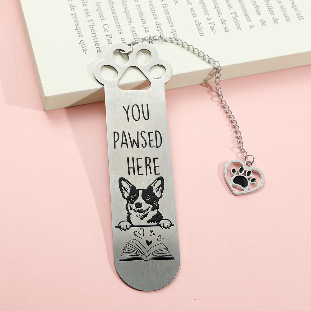 Marque-page Chien Avec Pendentif Patte – Acier Inoxydable – Cadeau Pour Amoureux Des Chiens Et Des Livres – Gravure Durable