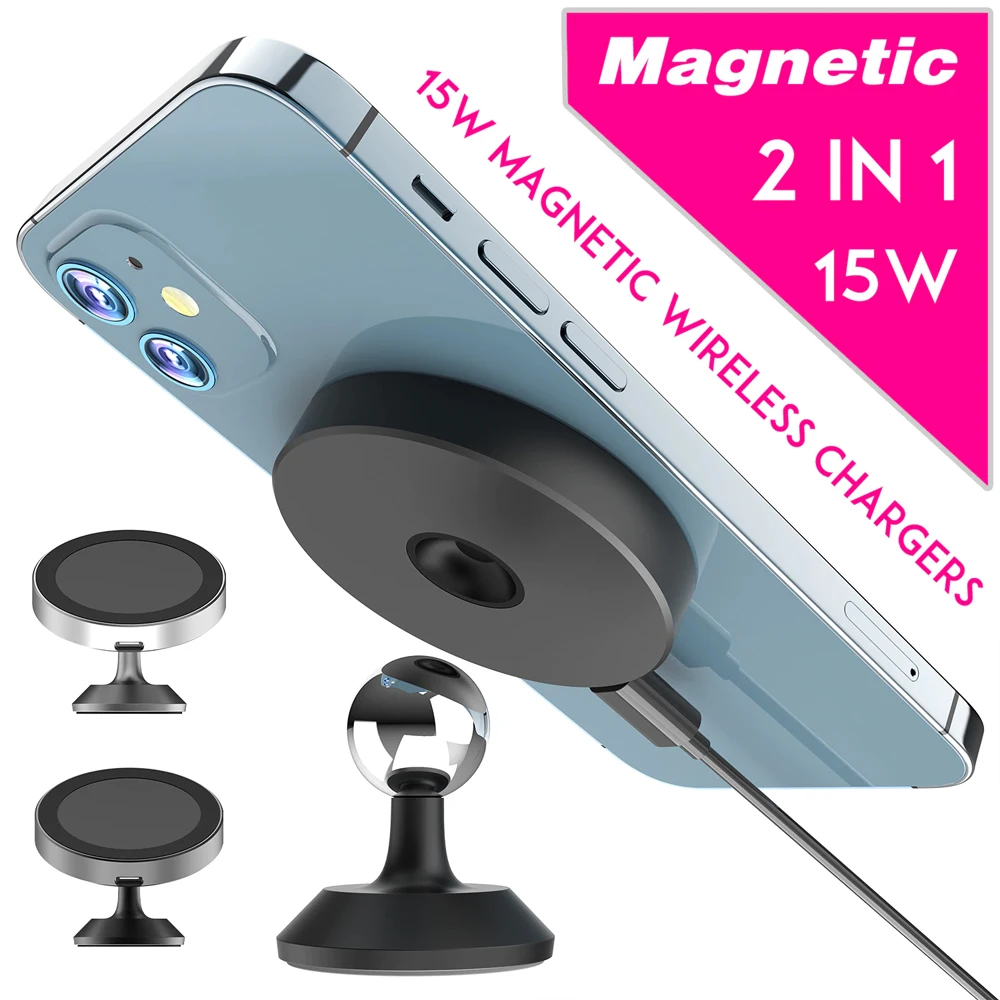 

15W Qi Compatible Magsafe 3-in-1 Magnetic Wireless Car and Desktop Charger for iPhone 14/13/12, Samsung Huawei Xiaomi