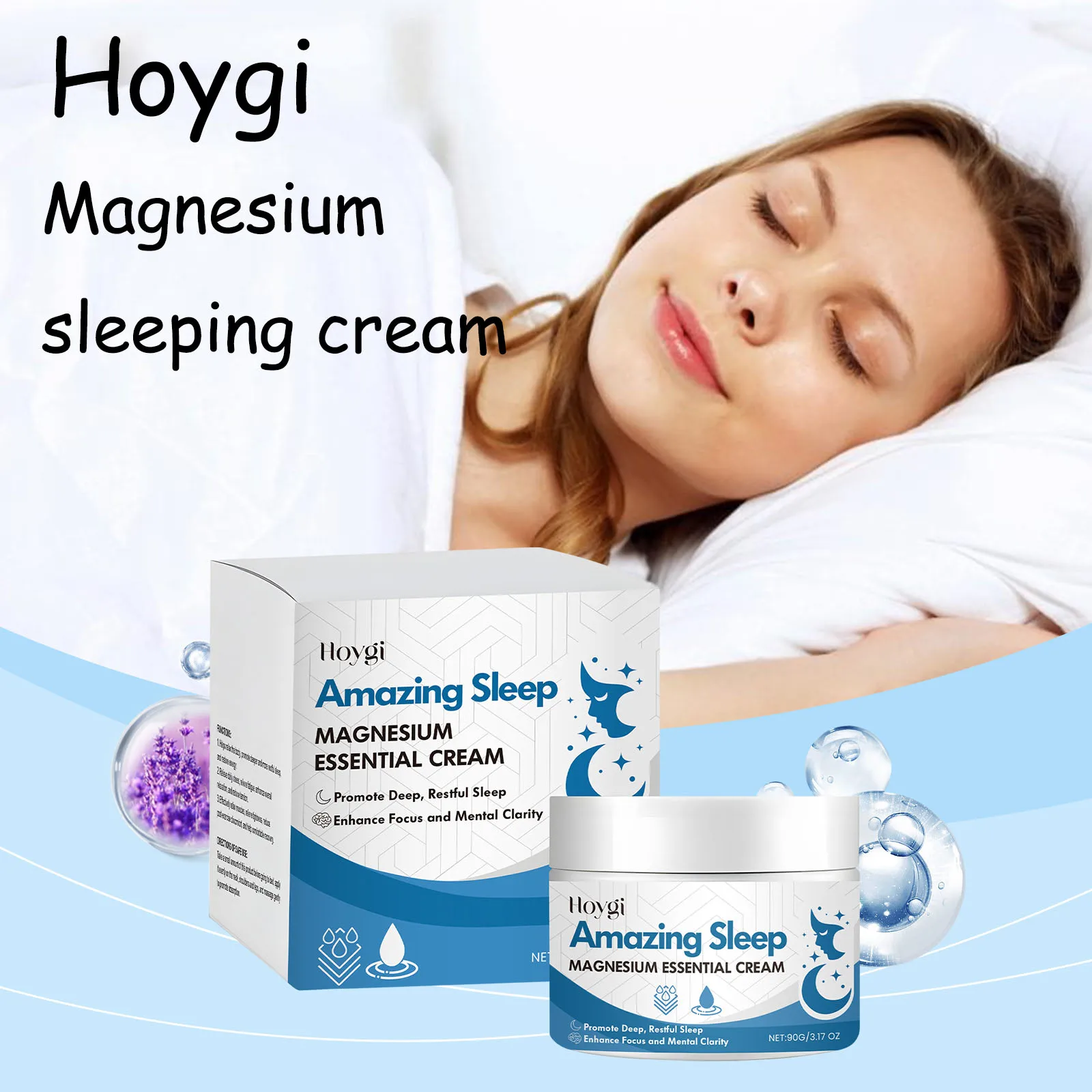 Hoygi Magnesium Sleeping Care Cream Moisturize Relief Stress and Anxiety Soothing Muscle Soreness Lavender Fragrance Sleep Cream