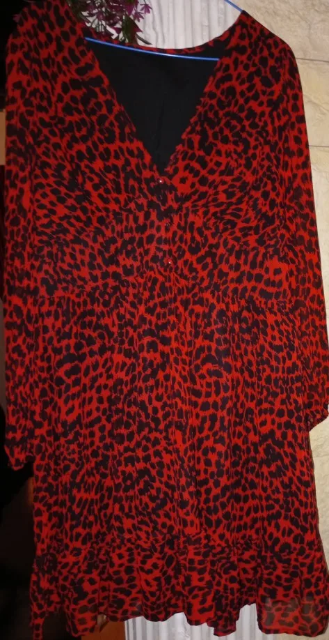 Plus Size Sheer Jaguar Print Long Sleeve Dress for Elegance photo review