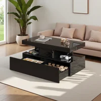 Table basse Fangange réglable en hauteur, table de salon brillante, table de canapé avec LED 16 couleurs, moderne et avec tiroirs, noir/blanc 1
