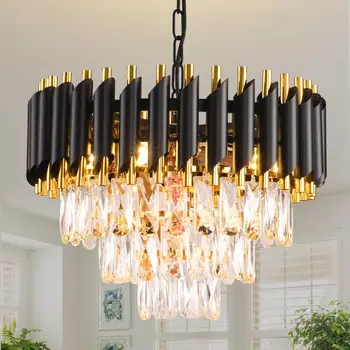 Black & Gold 3-Tier Crystal Chandelier Pendant – Modern Flush Mount Ceiling Light 1