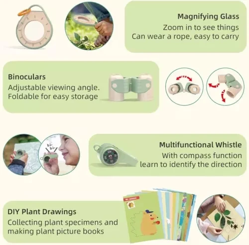 Kids Outdoor Explorer Kit-Bug Catcher Kit with Binoculars, Butterfly Net, catch insects