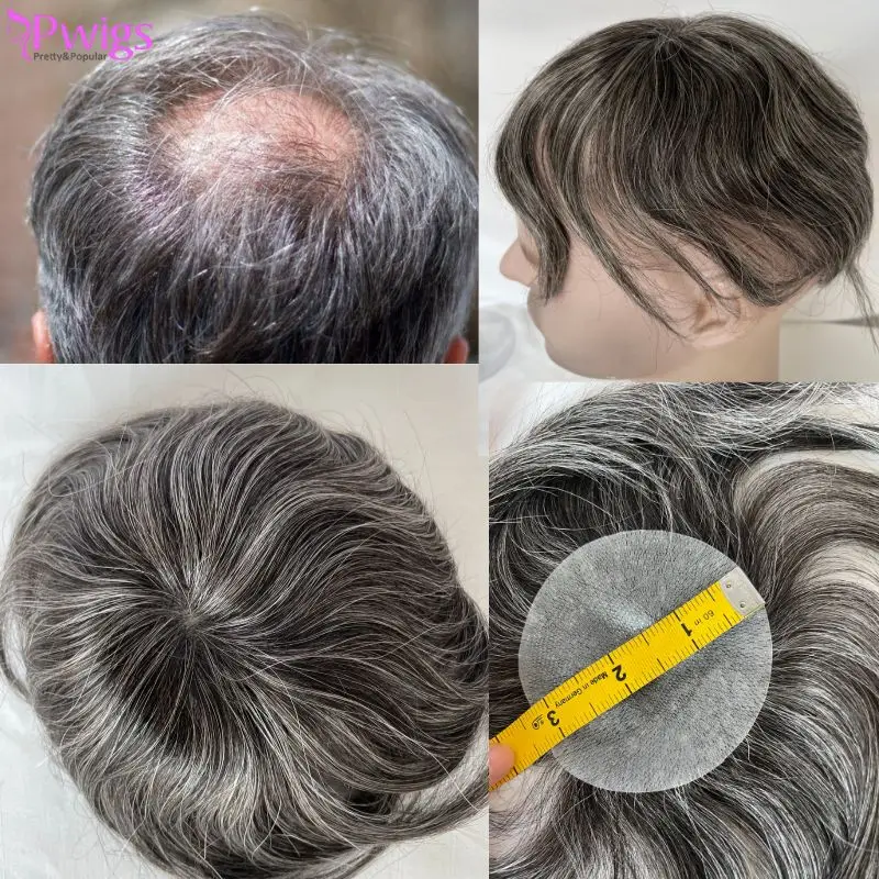 Human Hair Toupee Men Pwigs1B40 Thin Skin PU Bald Spot European Hair Patches 8cm X 8cm