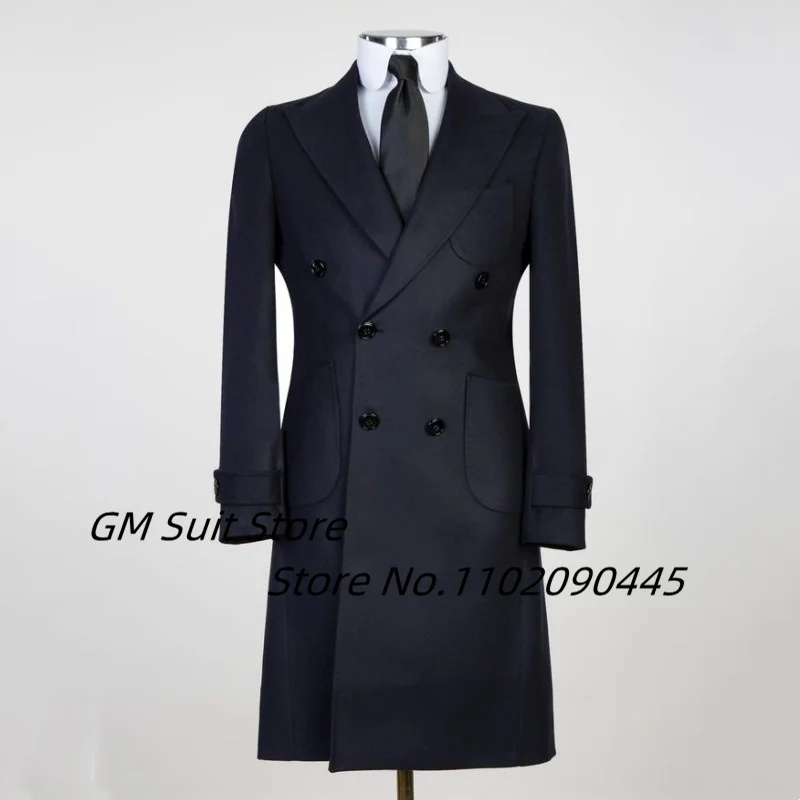 Suit For Men Long Jacket Worsh Double -breasted Collateral Solid Color Slimming New Pocket New Pocket Handsome Casual