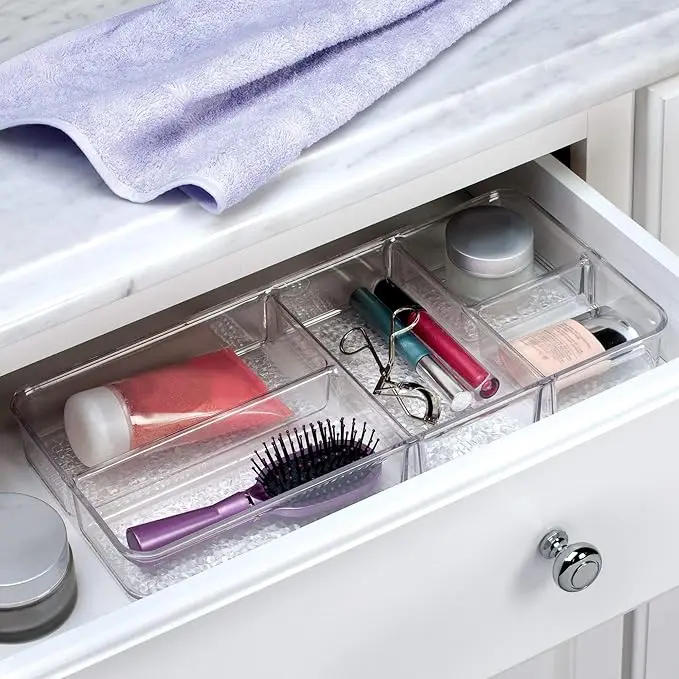 Clear Plastic Divided Vanity Organizer. Storage Tray with 5 Compartments for Cosmetics, Makeup and Accessories 3