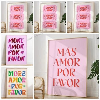 Nordic More Mas Amor Por Favor citazione spagnola Poster stampa su tela pittura Trendy Pink Love Quote Wall Art Room decorazione della casa 1