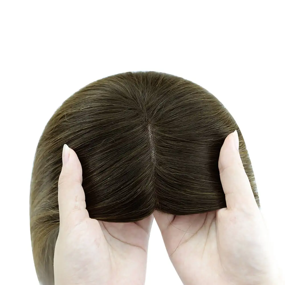 LaaVoo Hair Pieces Extensions Virgin Topper For Short Thining Hair Hand Made 6*7inch Real Brazilian Hair Mono And PU Base Hair 4