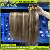 Tissage Brésilien Lisse 14A 100% Cheveux Humains 18 20 22 Pouces P4/27 Ombre Blond Miel 1 3 4 Mèches Livraison 3 Jours France pour femmes noires 1
