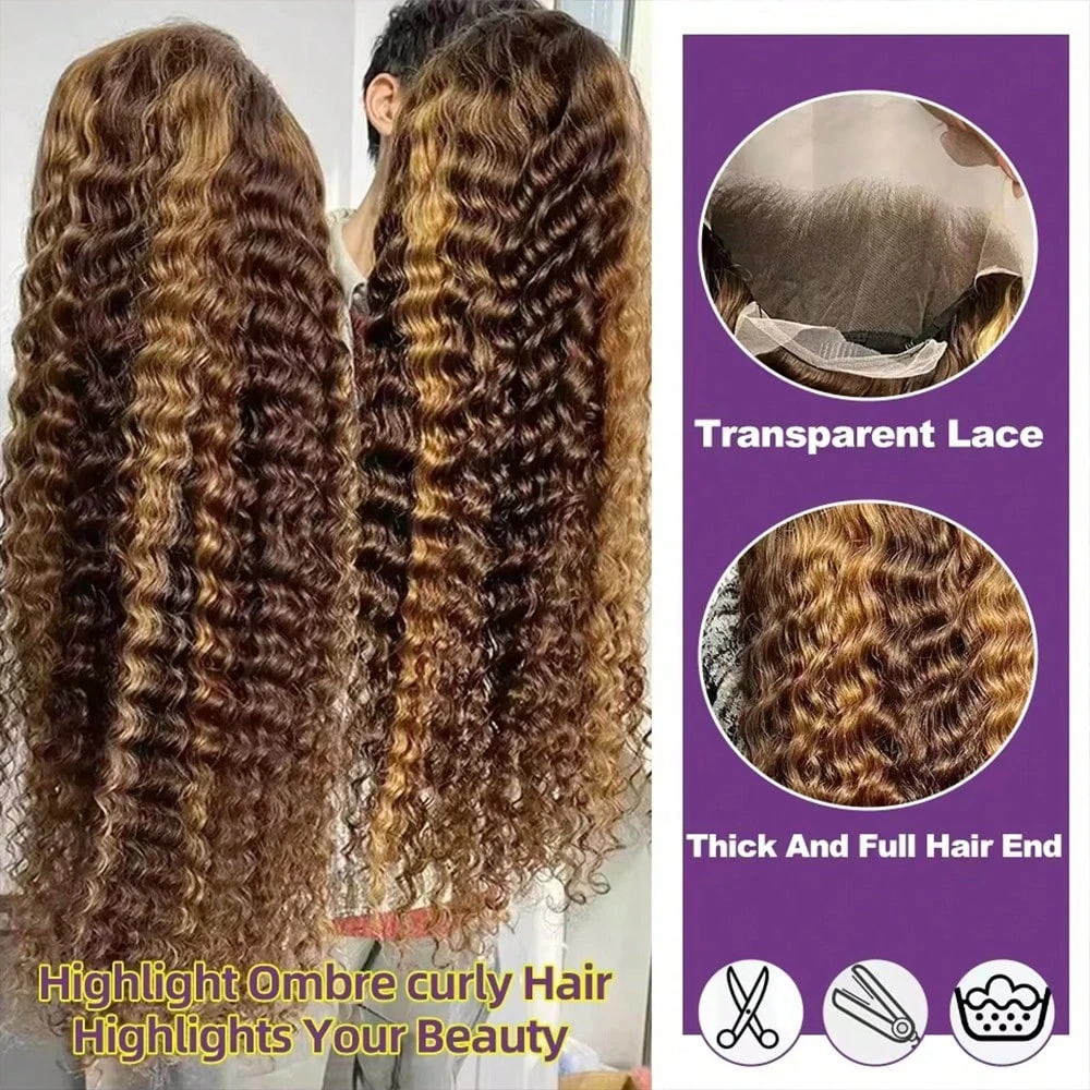 highlight 13x6 HD lace frontal wig human hair Curly Wig HD Deep Wave Lace Frontal Wig 4/27 Colored Wigs PrePlucked Quality 3