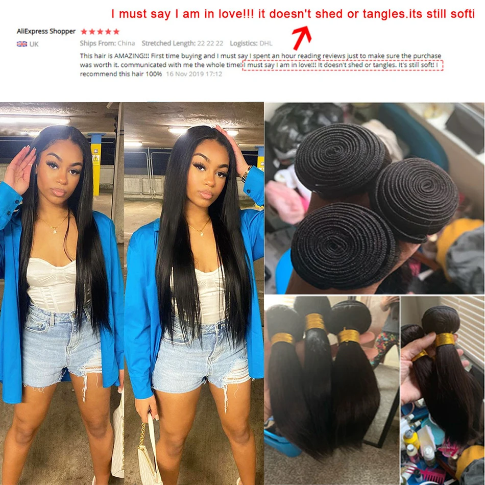 Human Hair Bundles Human Hair Extensions 12A Straight Hair Bundles Raw Brazilian Human Hair Extensions For Black Women Natural Color 3/4 Bundles Remy Long 30 Inches
