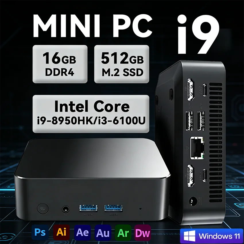 2026 Mini PC Core i9-8950HK i3-6100U Windows 11 Pro Desktop PC Gaming Computer 16GB DDR4 512GB/1TB SSD WiFi6 BT5.2 4K Pc Desktop